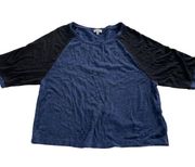 Splendid Shirt Womens Medium Blue Black Crew Neck Short Sleeve Knit Tee Slouchy