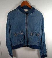 Cloth n stone chambray bomber jacket zip up size Medium women