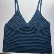 Nordstrom Olive + Oak Ribbed Crochet Knit V-Neck Bralette Tank Blue Medium NEW