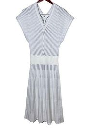 Hugo Boss white navy stripe knitted midi dress sz S