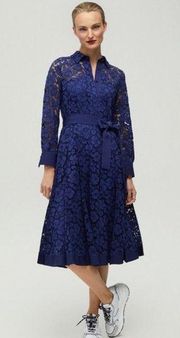 CH Carolina Herrera Belted Lace Shirt Dress in Royal Blue