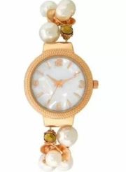 Inc Crystal and Imitation Pearl Stretch Watch in  Rose Gold-Tone NWT MSRP $40