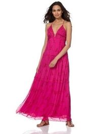 Ba&sh Masha Chiffon Printed Maxi Dress Pink Large