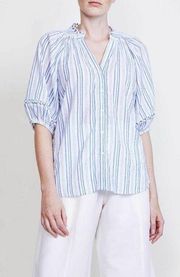 Apiece Apart Womens Size Small Mitte Top Blue White Stripes V Neck Button Up