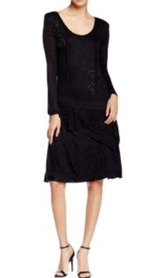 Papillon Long Sleeve Black Appliqué Dress size Small