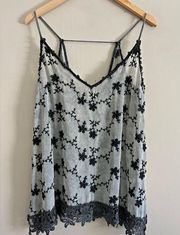 GIMMICKS floral embroidered boho western black and gray sheer slip cami