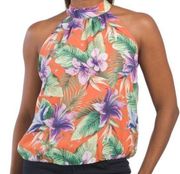 RACHEL ZOE Tropical Print Surplice Back Halter Top Sz Small