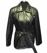 Zip Up Jacket with Belt, Black, Medium