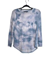 Light Blue & White Tie-dye Round Hem Long Sleeve Tee