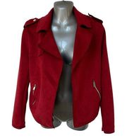 T Tahari Moto Jacket Deep Red Faux Suede Leather Cropped Women's Petite Size SP