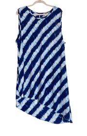 Asymmetric Hem Slip On Blue & White Stripes Dress