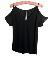 THE Refinery silk cotton cold shoulder black blouse size medium