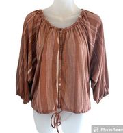 Liberty Love Pink Striped Peasant Top Size Large