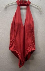 Laundry Shelli Segal Red High Neck One Piece Swimsuit Bathing Suit Sz L Padded