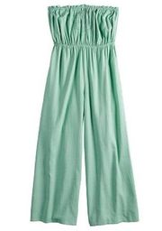 Like new Hint of Mint Embroidered Strapless Jumpsuit Wide Leg size Medium