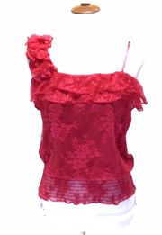 . Sleeveless Hot Pink Lace Blouson Top