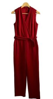 Tahari Arthur Lavine Red Sleeveless Wrap Top Jumpsuit 4