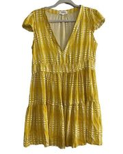 lemlem Mini Dress Yellow Large Welele Short Sleeve Flounce Skirt Tiered Boho