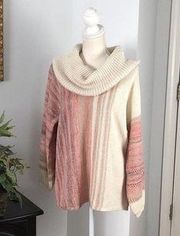 Womens Cupio Long Sleeve Cowl Neck Striped Beige Pink Sweater Size Large