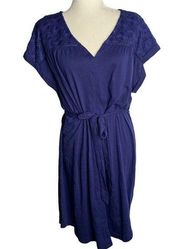 Sonoma Belted Dolman Sleeve Dress XXL Blue Eyelet V Neck Stretch Knit NEW