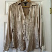 Silk Tan Button Snap Top - 6