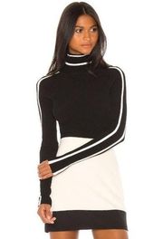 Milly Racer-Stripe Knit Turtleneck Sweater Top in Black Medium Womens