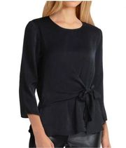 Gigi Parker Women's Black Wrap Front 3/4 Sleeve Blouse Satin S NWT