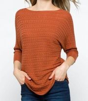 MARKET SPRUCE STITCHFIX Reviera Cable Knit Dolman Sweater Orange 3/4 Sleeve M