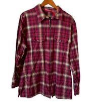 2X Zip Up Plaid Flannel Long Sleeve Shirt