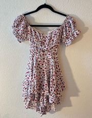 floral tie back flowy romper puff sleeve women’s size small preppy