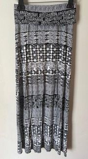 KIRRA Women’s Black & White Tribal Pattern Foldover Maxi Skirt Size M