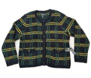 Plaid Boucle Cardigan Sweater Retro Knit Navy Button Front Sz 1X New