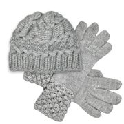 Grey Knit Beanie Hat and Gloves OS