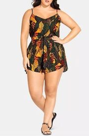 City Chic Blue&Orange Tropical Print Drape Front Playsuit Romper Sz.XL/22