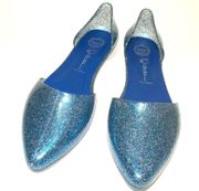 Silver Blue Pointed Toe Jelly Flat