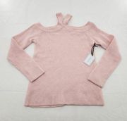 1.STATE Womens Size Large Pink Cross Neck Cold Shoulder Long Sleeve Sweater