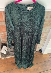 Vintage Worthington Crushed Green Velvet MIDI Dress 1980’s sz 6 Petite