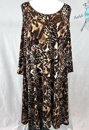 Susan Graver long sleeve cold shoulder animal print midi shift dress size 2X