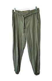 Democracy Olive Green High Rise Paper Bag Belted Jogger Pants Women's Size 8