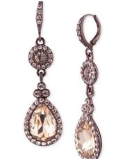 Givenchy Brown gold tone silk crystal double drop earrings