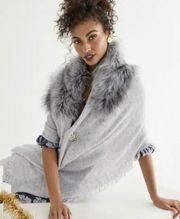 CAbi Heavenly Wrap Light Heather Gray Knit Black Tipped Faux Fur #4081 Fall 2020