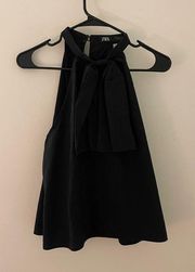 ZARA highneck blouse size L black bow in front