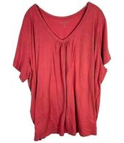 Woman Within Plus Size 4X 34W 36W Top Burnt Pink V Neck Short Sleeve Cotton 953