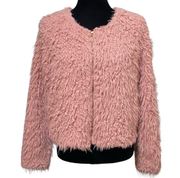 Candies Pink Fluffy Cropped Full Zip Jacket Furry Shag Coat Size Small