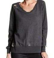 𝅺NWT Romeo + Juliet Women's Grey Distressed Sweatshirt W/ Side Bow Size Small