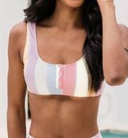 Pink Lily Pastel Colored Striped Wide Strap Snap Bikini Top Size XL. New