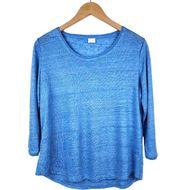 Poetry Blue Linen Pullover Lightweight Sweater 3/4 Sleeve Fits Size M