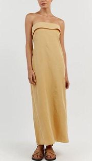 Tan Kai Lemon Strapless Midi Dress Linen Blend‎ Size 12 NWT