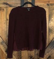 Club Monaco burgundy wool and sheer ruffle sweater