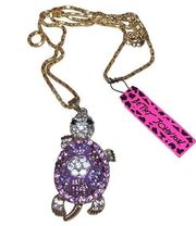 NWT Betsey Johnson Gold Tone Purple Rhinestone Turtle Necklace with 28" Chain